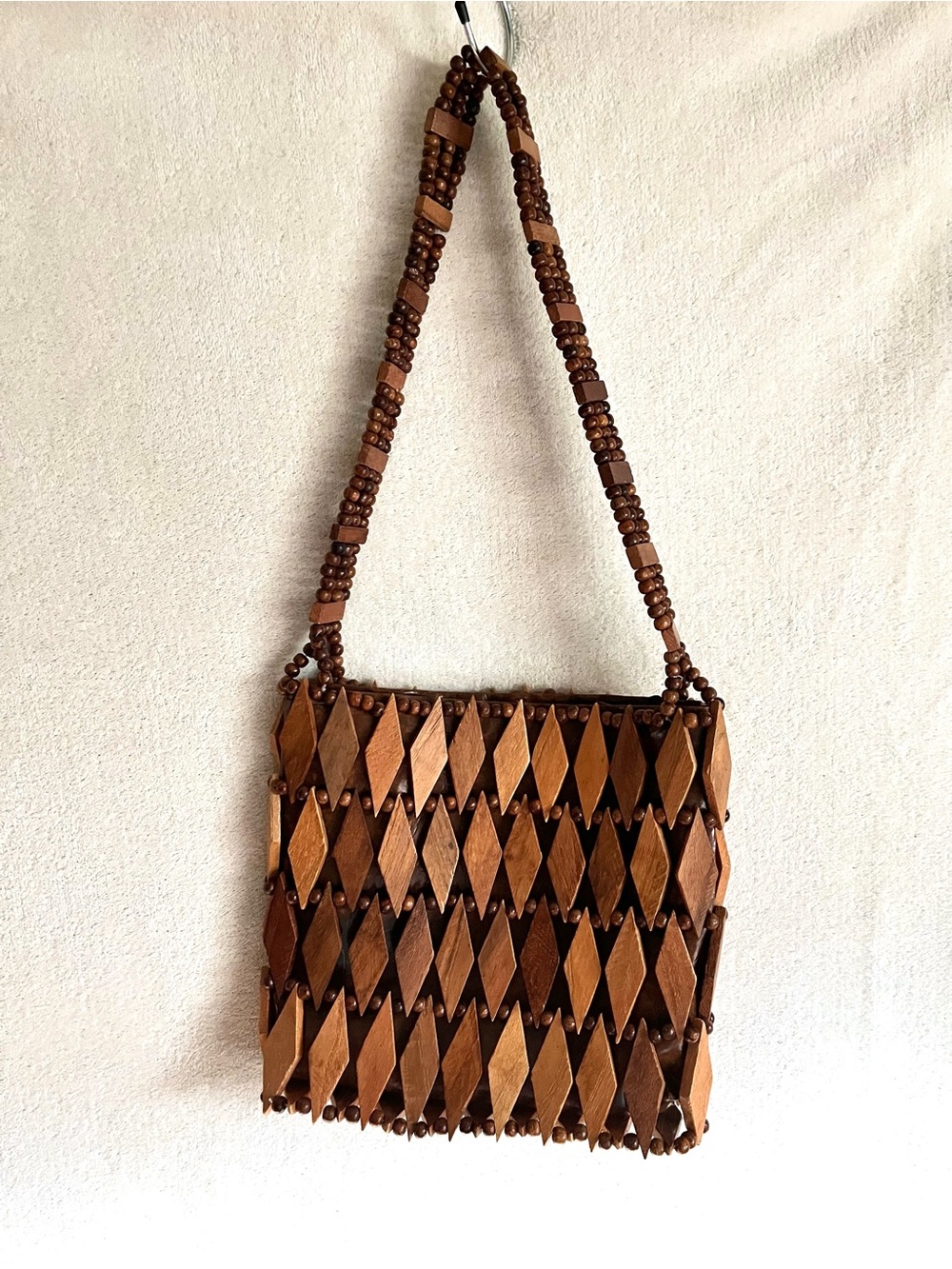 Boho Handcrafted Brown Wood Bead Shoulder Bag